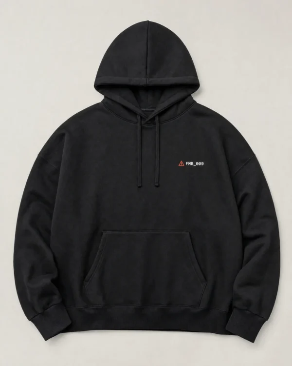 System Overload Hoodie in Schwarz, liegend, Vorderseite